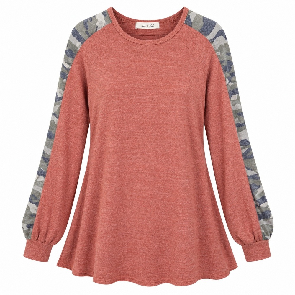 Lime & Chili Raglan Tunic Womens Small Coral Camo Good Balloon Sleeve Casual